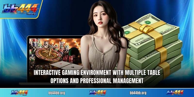 Interactive gaming environment with multiple table options and professional management